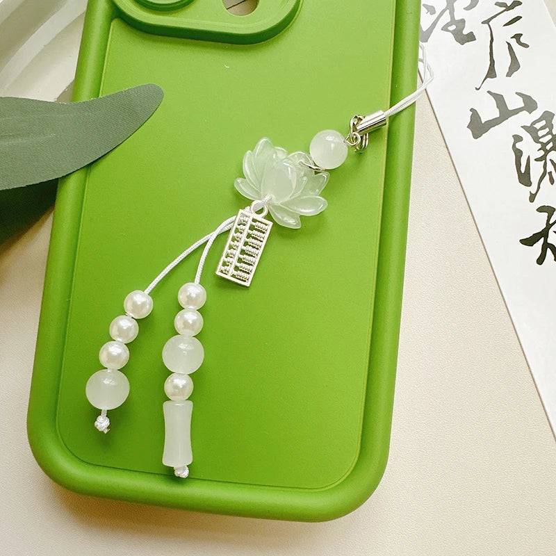 Daily Use Exquisite Phone Chain Decoration Lotuses Flower Pendant Keyring Handmade Beaded Cellphone Accessory Oasis Select
