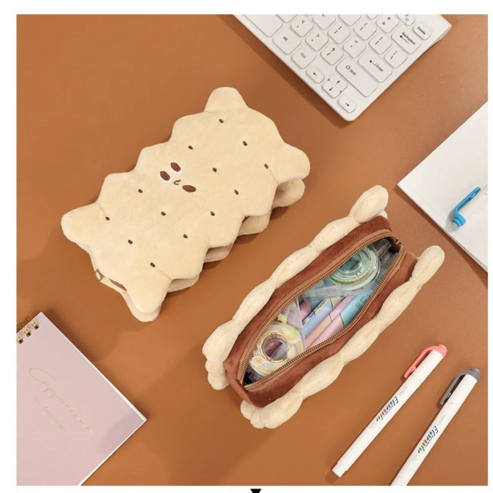 Kawaii Pencil Case High Capacity Plush Cookies Pen Bags Cute Cartoon Brown Pen Box Girls Office School Supplies Stationary Oasis Select