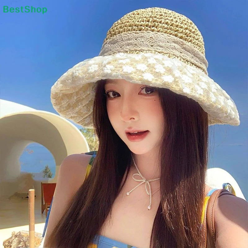 Women's Lace Trim Beach Straw Hat – Breathable Sun Hat