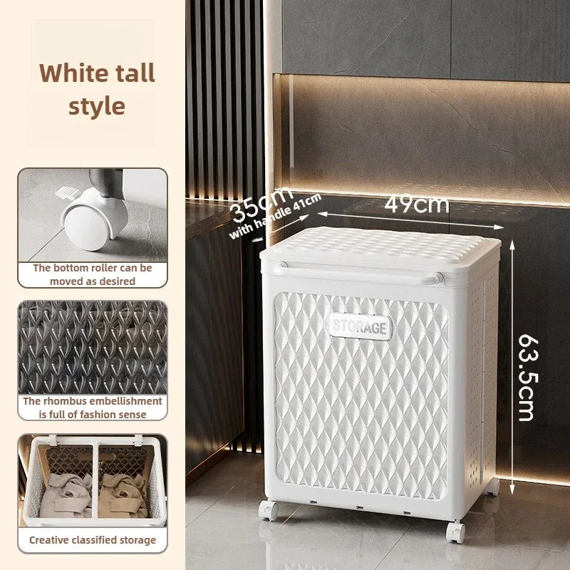 Foldable dirty clothes storage basket, household bathroom dirty clothes basket, movable multifunctional laundry basket Oasis Select Large White