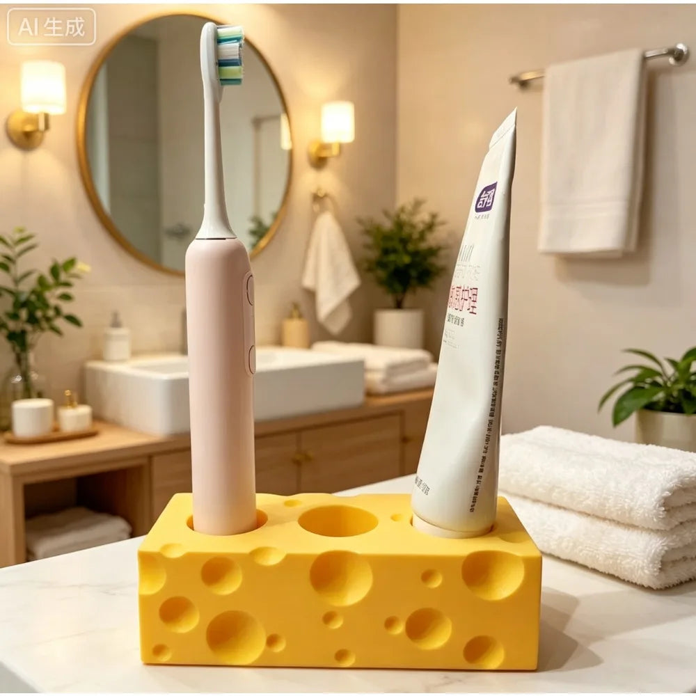 Cartoon Cheese Toothbrush Holder Bathroom Organizer Creative Toothbrush Stand Practical Home Decor Christmas Halloween Present Oasis Select