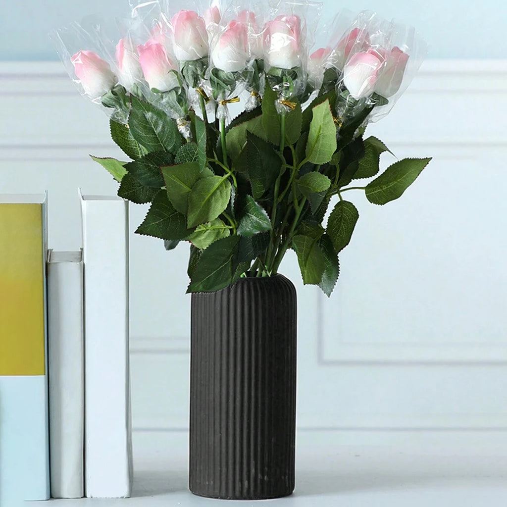 Striped Ceramic-Like Plastic Vase for Flowers, Decorative Floral Arrangement Display, Creative Little Flower Vase Oasis Select