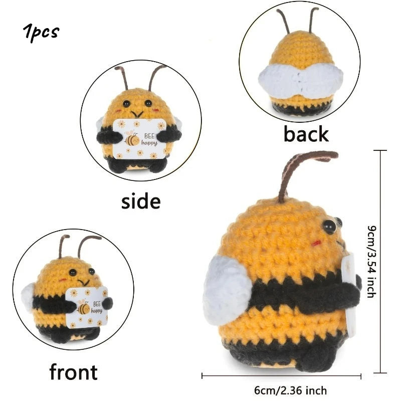 Cute Crochet Bee Plush Toy with "BEE Happy" Card Handmade Knitted Stuffed Animal Gift for Friends & Family Oasis Select 1pc