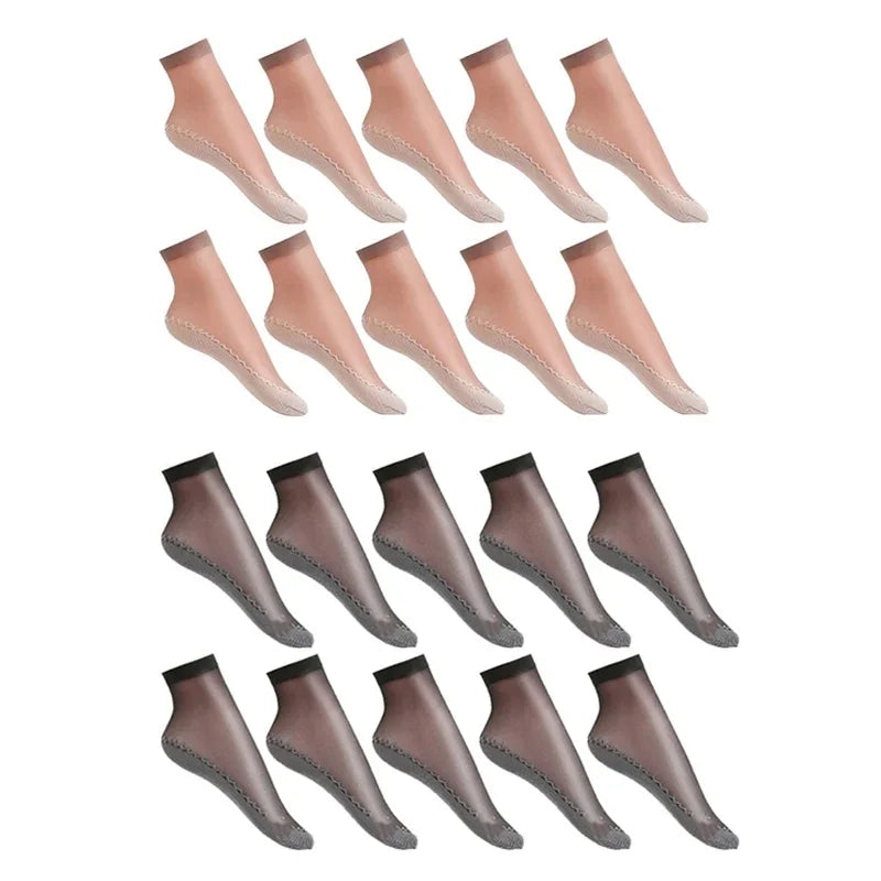 10/20pairs womens anti-slip cotton socks, sweat absorbing anti-slip cotton bottom stretch socks Oasis Select 10Black 10Coffee