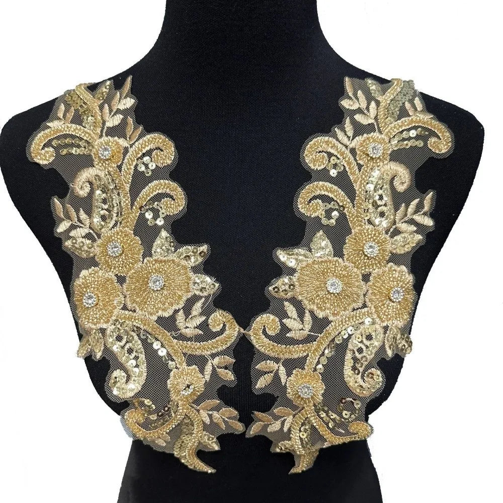 Rhinestone Flower Lace Applique Patch Handsewn Glass Drill Flower Embroidery Applique DIY Evening Gown Wedding Dress Accessories Oasis Select