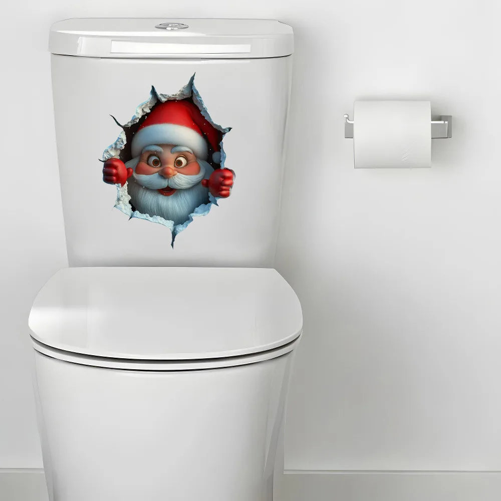 The Cute Santa Claus Breaks Through The Wall for Christmas Wall Stickers and Toilet Stickers Are Self-adhesive and Removable Oasis Select