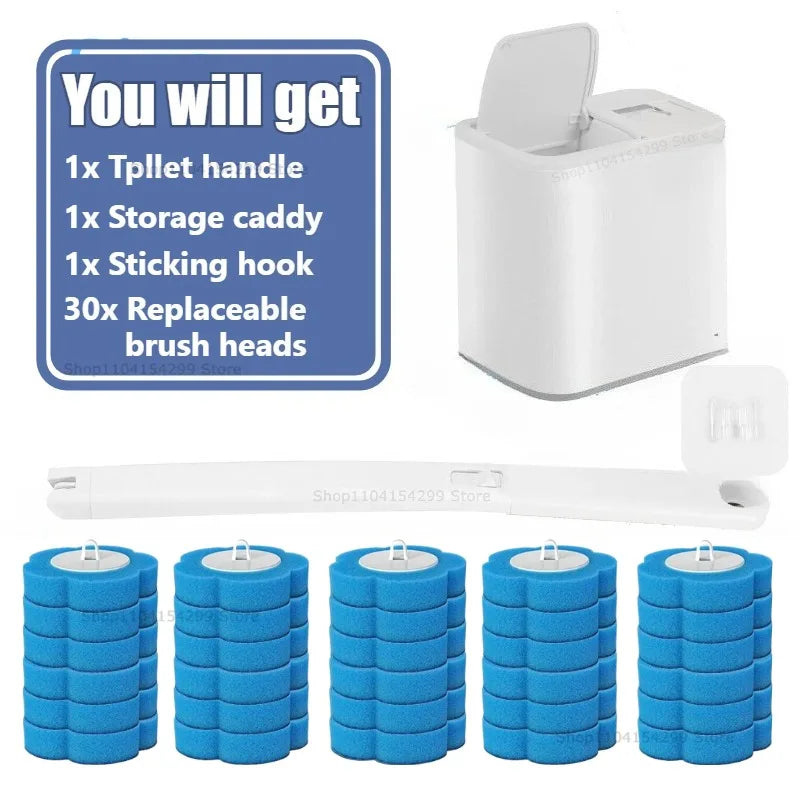 Disposable Toilet Brush Replacement Head Cleaning Kit Lengthened Handle Auto Lid Opening Toilet Bowl Cleaner Kit for Bathroom Oasis Select White Set -30p brush