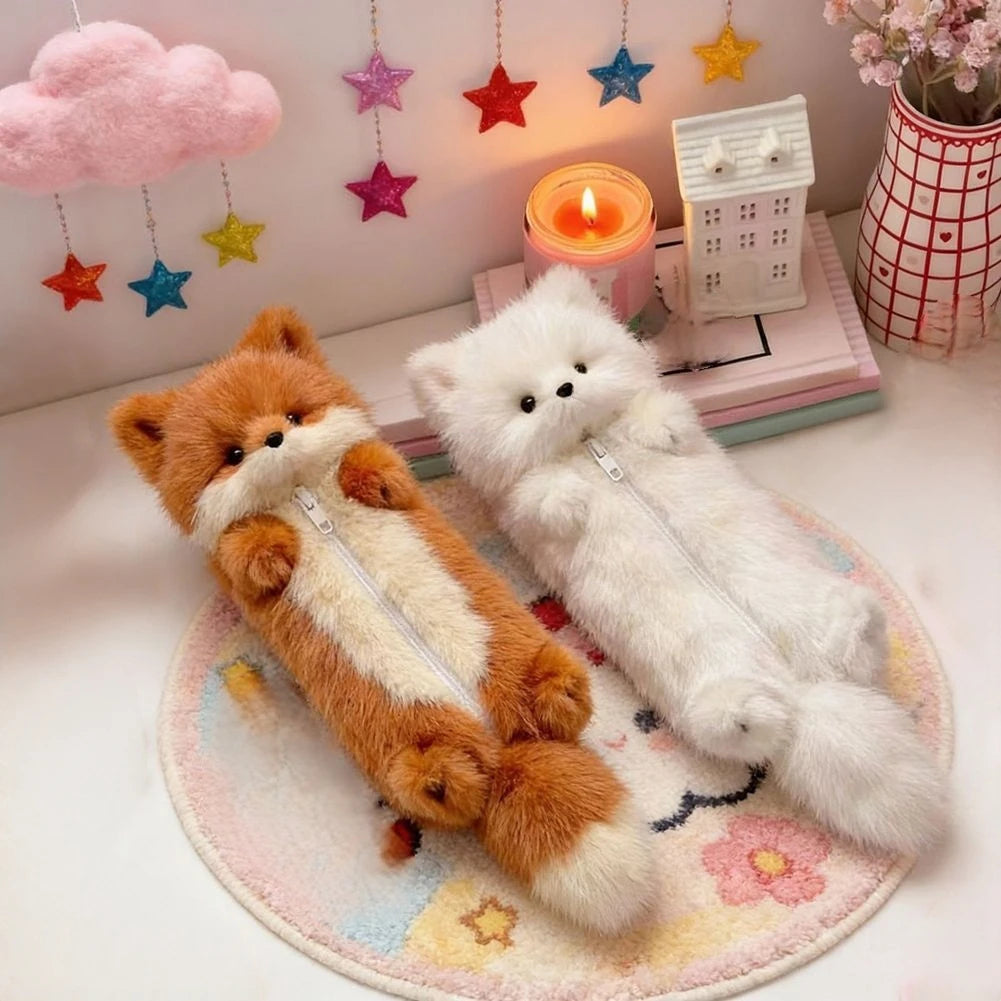 Plush Fox Pencil Case | Large Capacity Animal Stationery Pouch