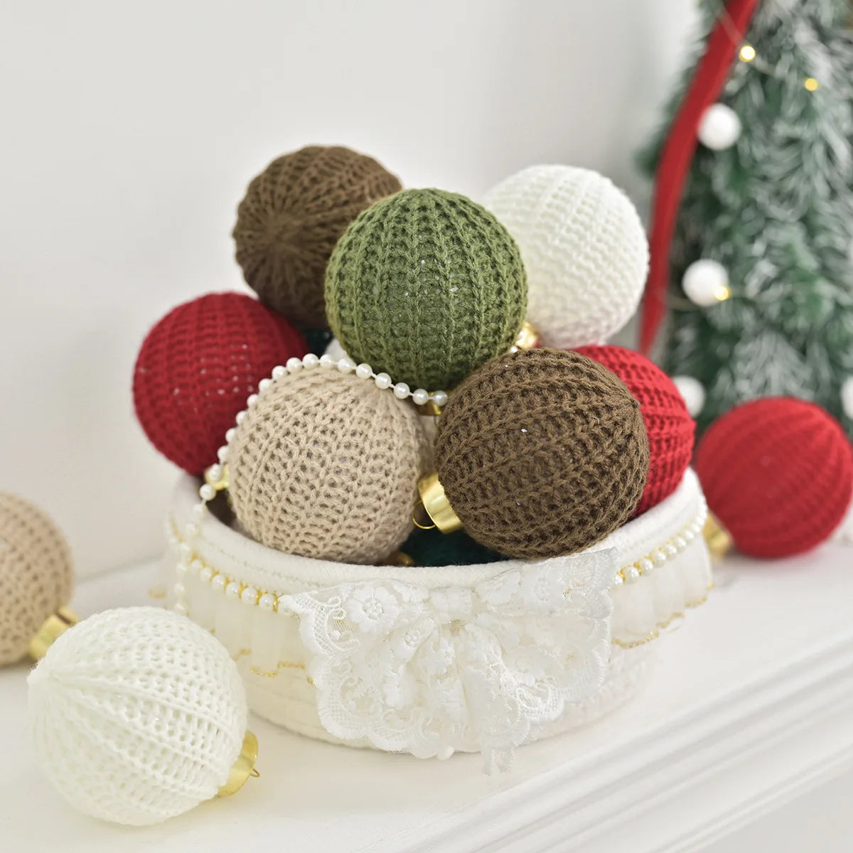 Boho Crochet Christmas Ball Ornaments – 12-Piece Yarn Set