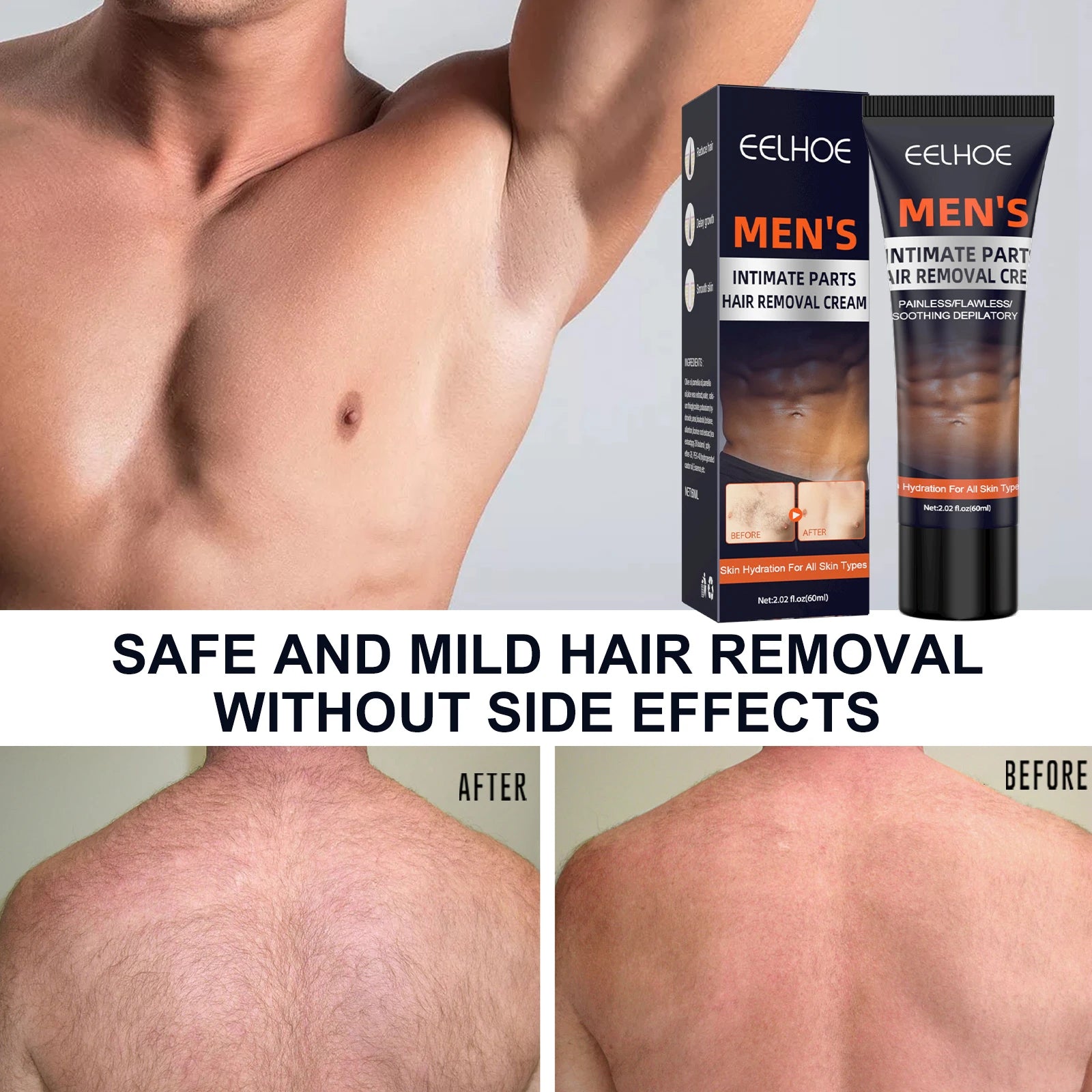 Men's Hair Removal Cream, Gentle & Non-Irritating, For Chest, Armpit & Leg Hair, Smooth Full-Body Hair Removal Cream for Men Oasis Select