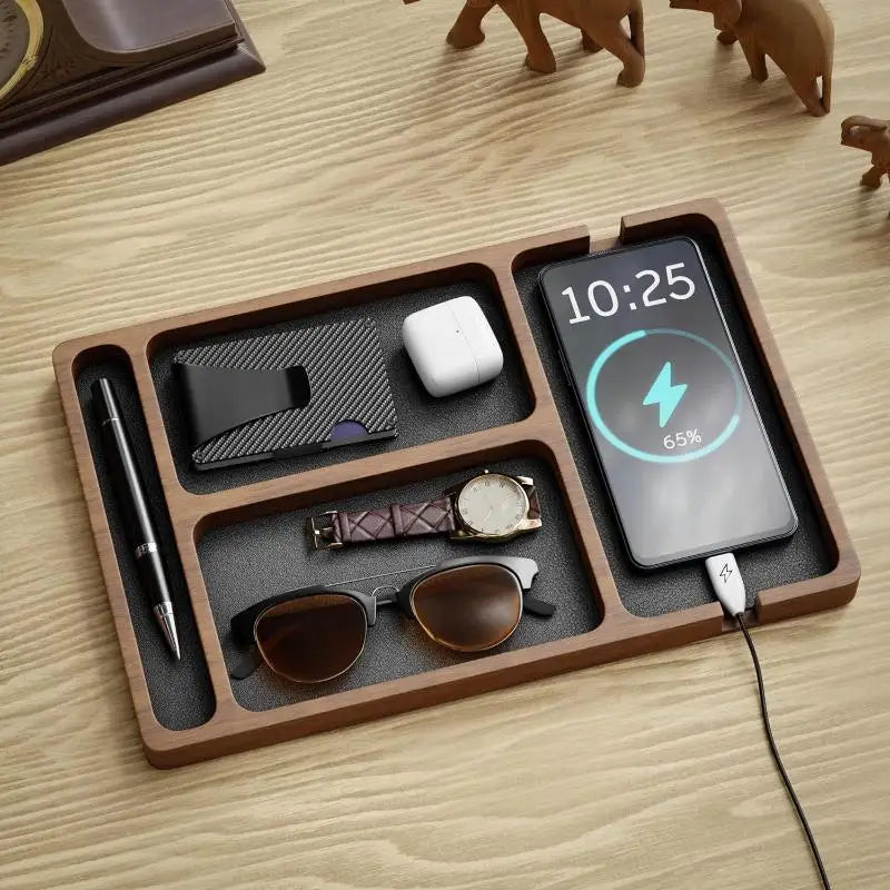 Wooden Office Desktop Storage Box Solid Wood Partition Storage Box Mobile Phone Headphone Debris Storage Box Wooden Storage Tray Oasis Select Default Title
