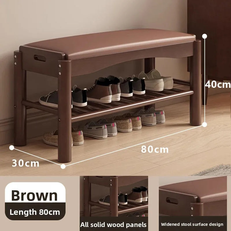 Shoe changing stool entrance Household shoe stool entrance door can sit shoe cabinet sitting stool integrated solid wood bench Oasis Select 80 long brown pad