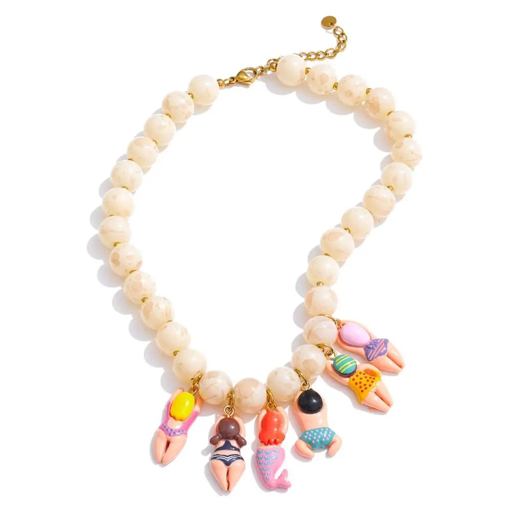 New Bikini Doll Necklace Adjustment Imitation Stone Neck Chain Handmade Gift Beads Chain Necklace Accessories Oasis Select