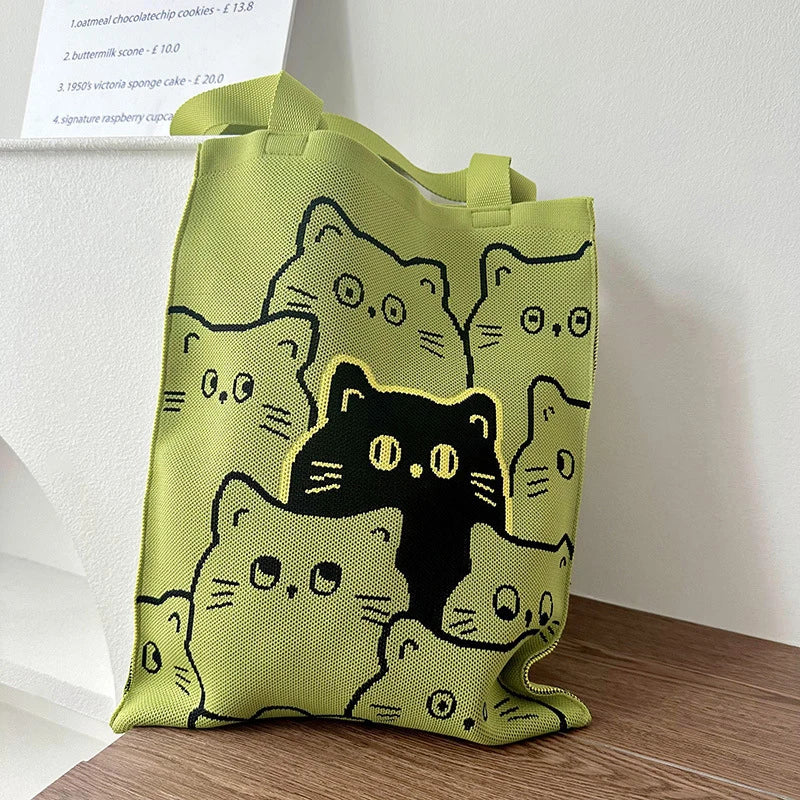 Knitted Shoulder Bag Cartoon Cute Casual Shopping Bag Large Capacity Women's Bag Oasis Select H one size