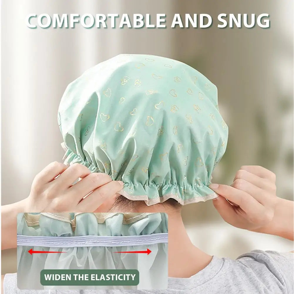 Large Waterproof Shower Cap for Long Thick Hair – Double Layer Shower Cap Oasis Select