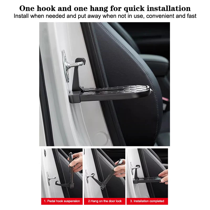 Foldable Car Door Step With Safety Hammer & Anti-Skid Wheel - Durable Aluminum Alloy Multi-Functional Roof Rack Hook Oasis Select