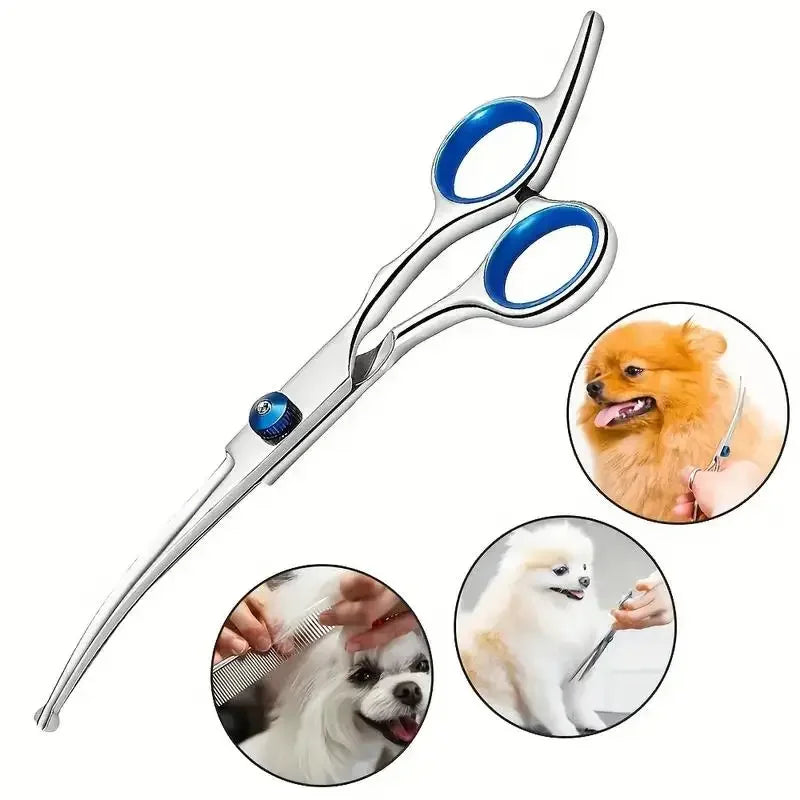 Pet Safe Scissors - Ambidextrous Stainless Steel Dog Grooming Shears with Safe, Round Head for Precision Trimming Oasis Select Down Curved Scissors