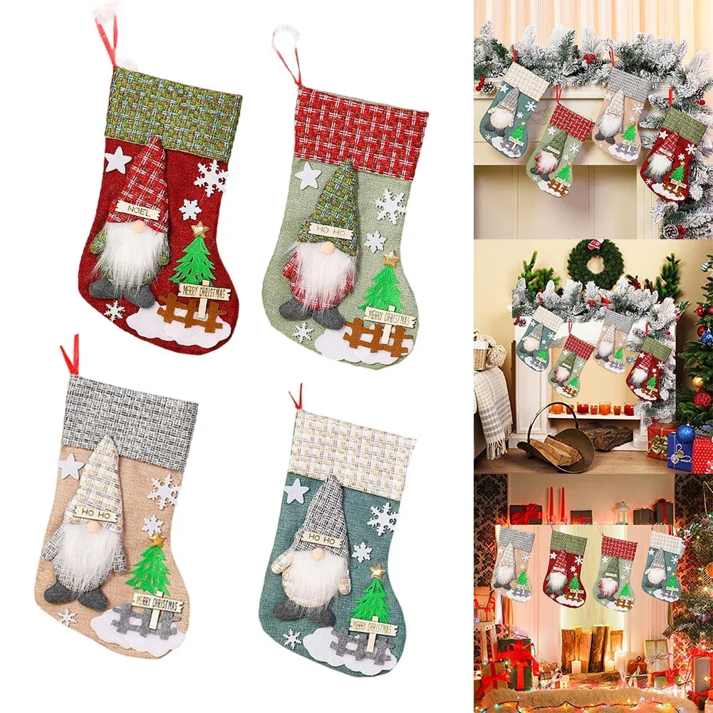 4 Plush Christmas Stockings With 3D Gnome Design For Festive Decor Christmas Ornaments For Xmas Trees Home Decor Oasis Select