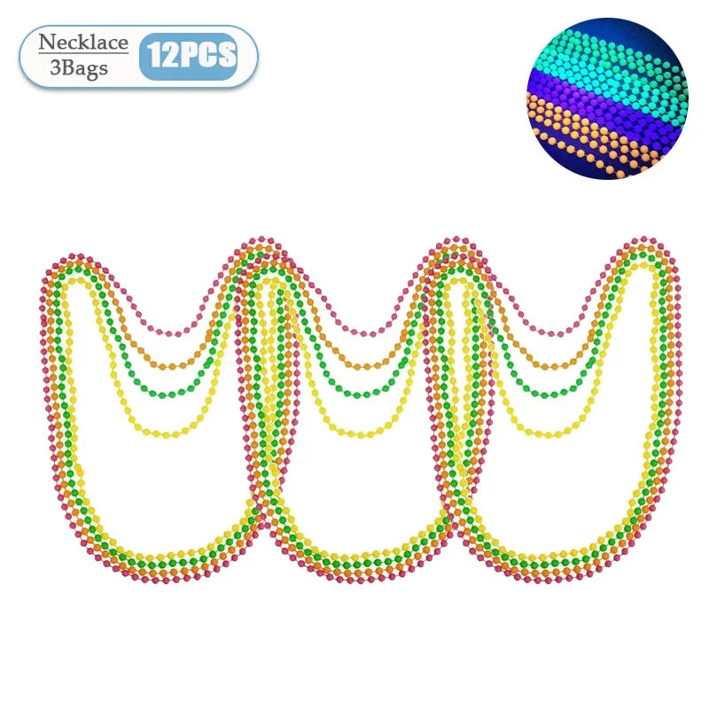 4-40PCS Connected Beads Necklace Neon Costume Accessory Set Bracelets Necklaces Photo Props Party Dress Up Bead Multicoloured Oasis Select Necklace-12PCS