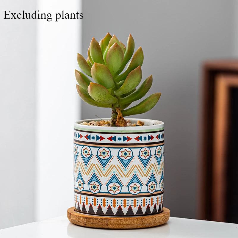 Circular geometric ceramic flower pot simple balcony garden succulent plant Phalaenopsis flower pot Oasis Select CExcluding plants 7.5CM X 7.6CM
