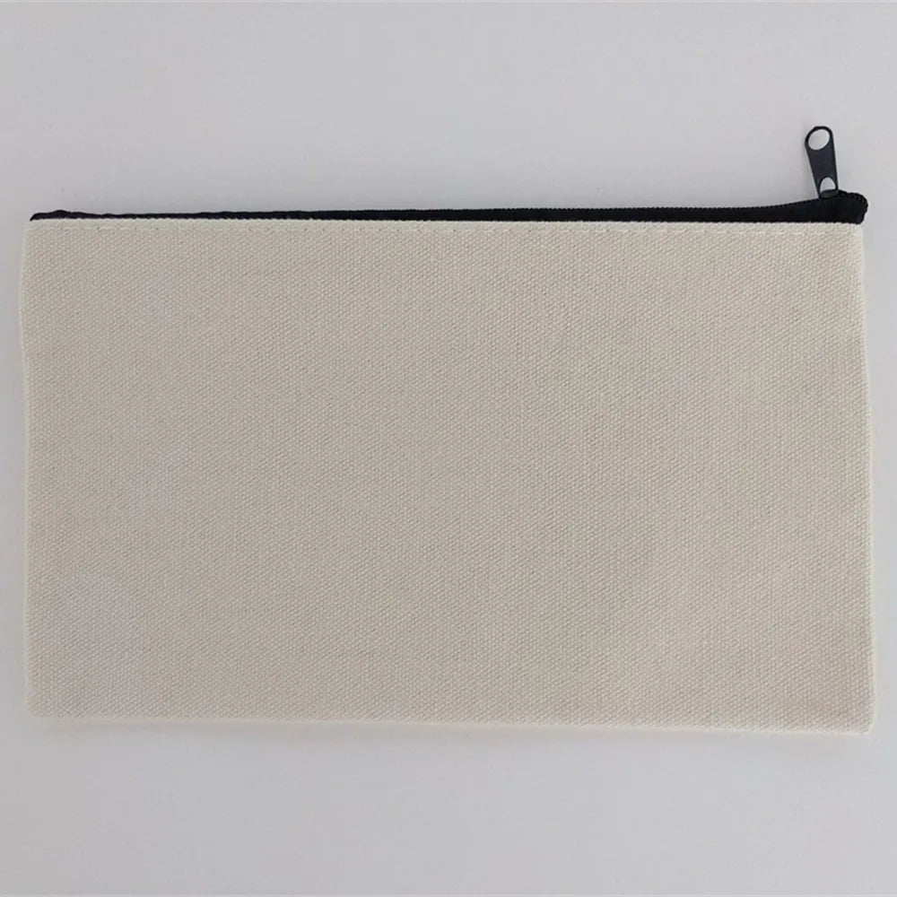 Blank DIY Canvas Bag Cosmetic Makeup Pouches Pencil Zipper Bag Storage Organizer Travel Toiletry School Stationery Supplies Oasis Select Beige Black