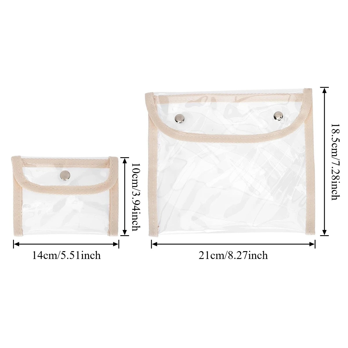 2PCS Clear Toiletry Pouch PVC Waterproof Snap Button Women Travel Gym Bathroom Makeup Organizer Portable Easy Clean Oasis Select