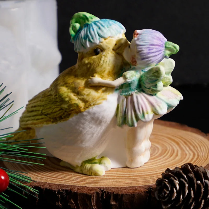 3D Bird Flower Fairy Silicone Mold Pastoral Spirit Bird Ornament Candle Mold DIY Plaster Silicone Mold Oasis Select