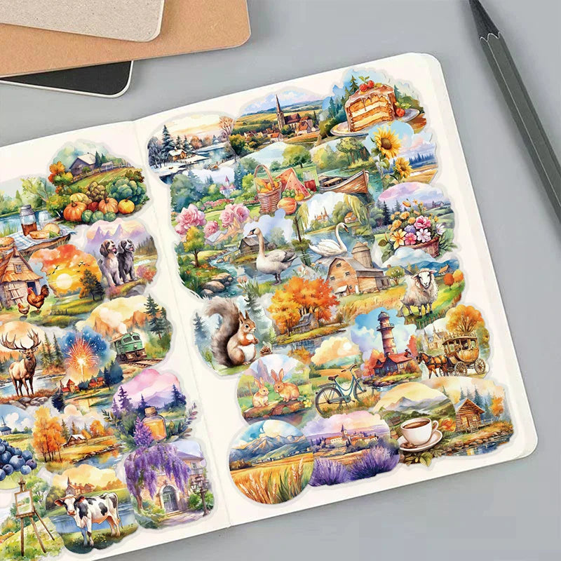 50PCS Rural Scenery Sticker Decoration Scrapbooking PET Sticker Aesthetic Korean Stationery School Supplies Oasis Select