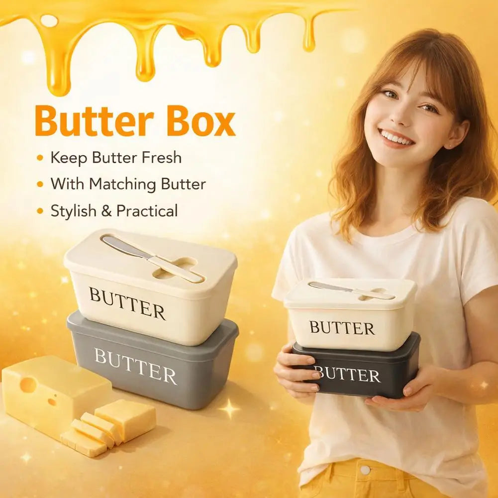 Airtight PP Butter Dish with Lid & Spreader – Fridge Keeper