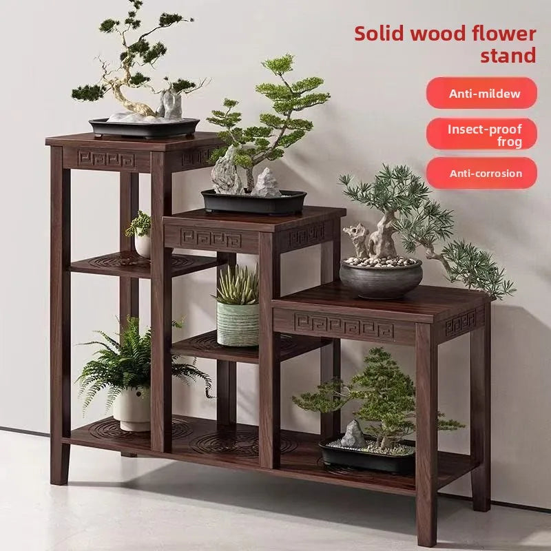 New Chinese flower rack, living room floor-to-ceiling indoor flower table, flower pot rack antique rack, ornament tea room rack. Oasis Select