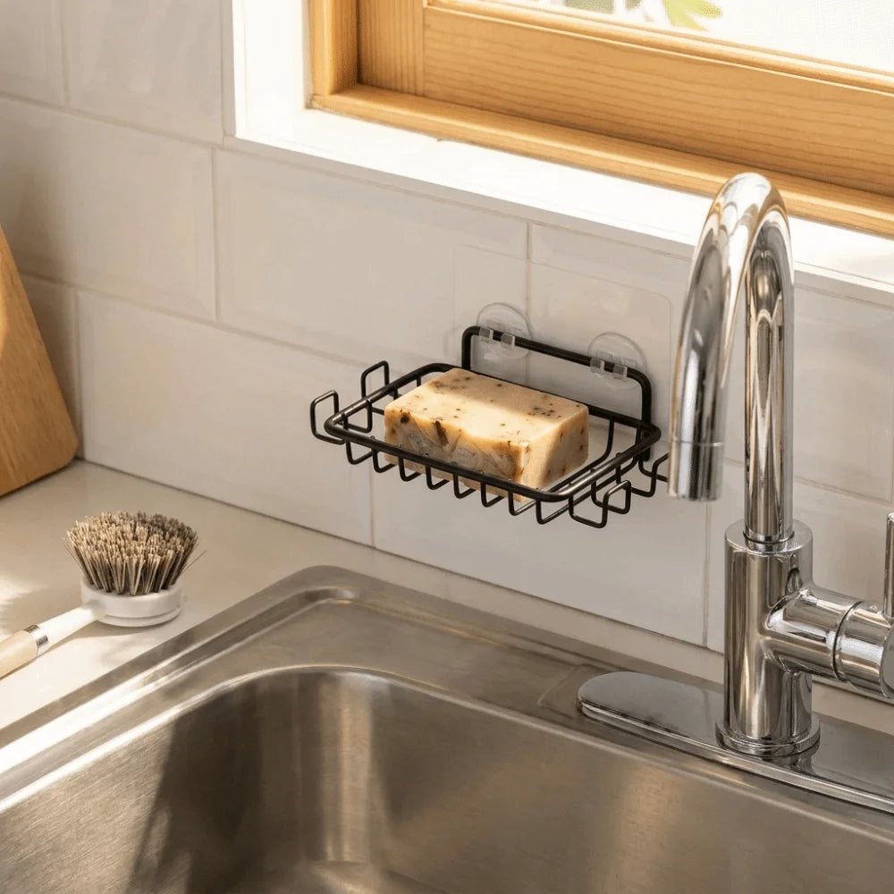 Stainless Steel Wall Mounted Soap Dish with Hooks & Basket