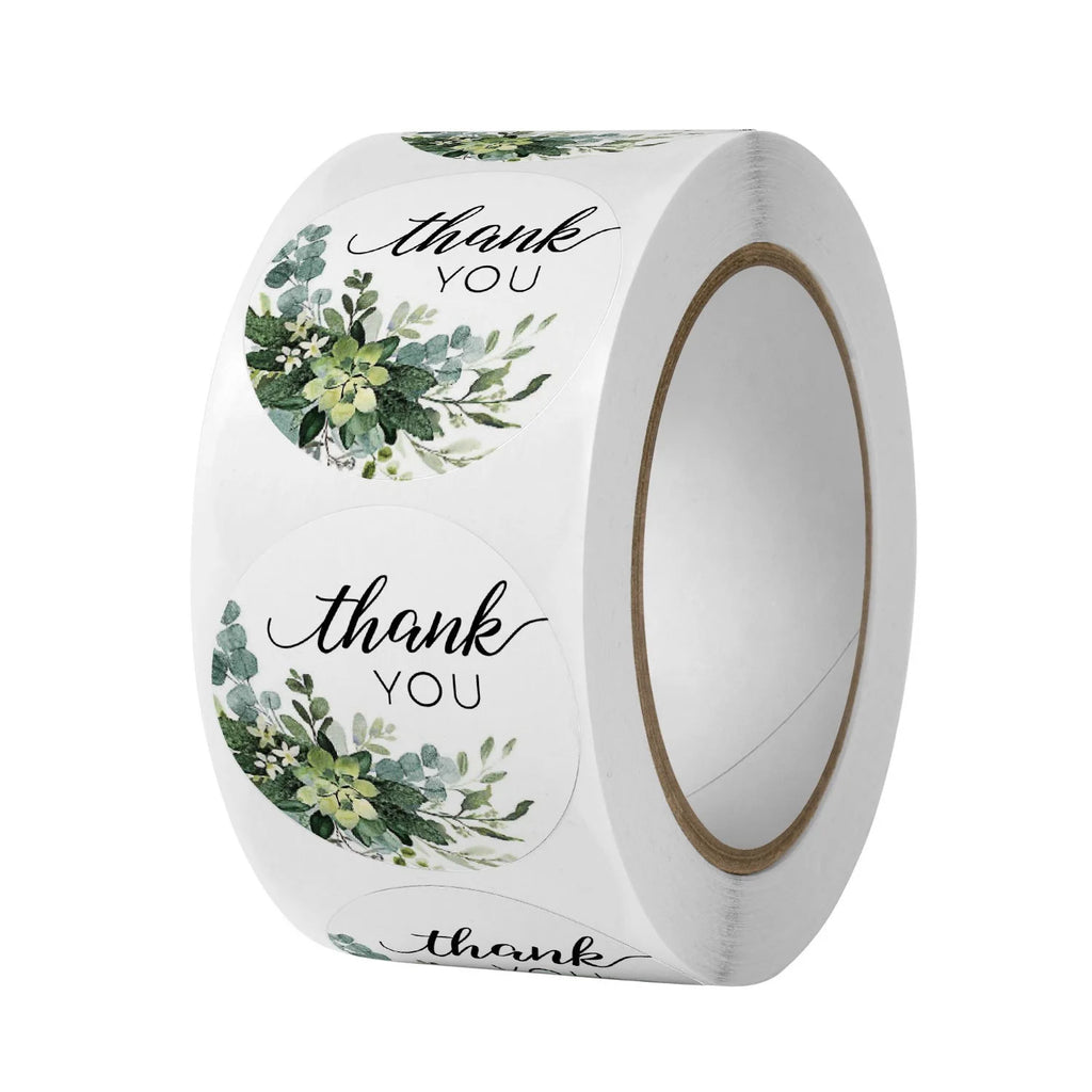 500 PCs/roll 1 inch Green Floral Thank You Stickers for Gift Wrap, Envelope Closure, Small Business Office Supplies, Diy Decor Oasis Select 500pcs