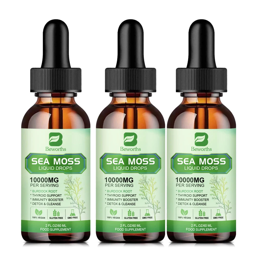 BEWORTHS Organic Seamoss Drops with Burdock Root and Spirulina Support Immunity and Gut Health, Help Digestion Weight Management Oasis Select 3bottles United States