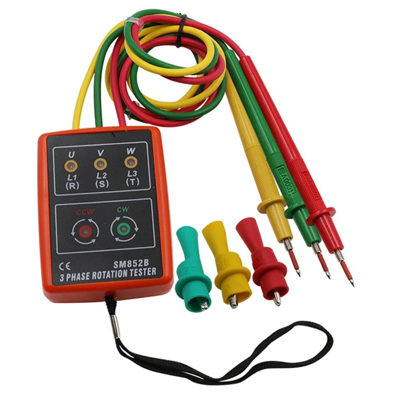 Indicator Meter Three Phase Rotation Indicator Meter Phase Sequence Tester LED Buzzer With Portable Pouch Oasis Select As Shown