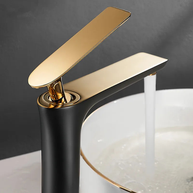 All Copper Black Gold Basin Faucet Sink Hot and Cold Faucet White Heightened Bathroom 1/2,3/8 Oasis Select
