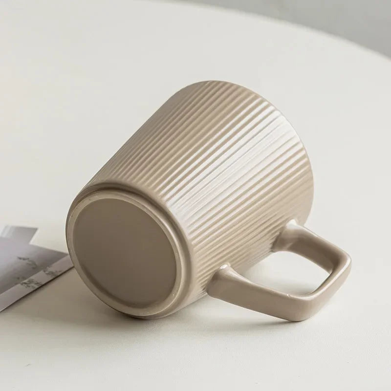 Coffee Cup Vintage Style Striped with Handle Simple Ceramic High Capacity Milk Breakfast Mug for Household Office Water Cup Oasis Select