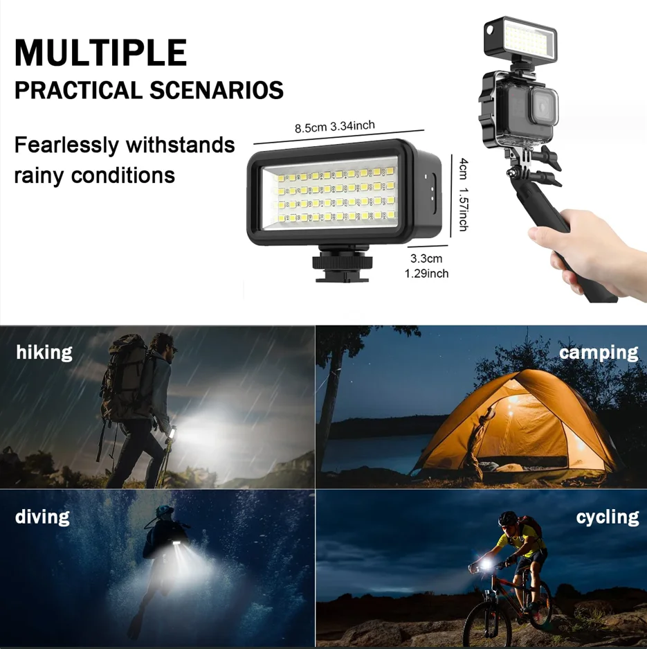 40M Waterproof Underwater LED Fill Light for GoPro & DJI