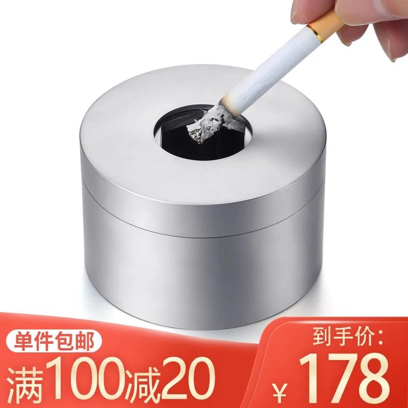 Stainless steel ashtray with cover European style creative personality trend home living room office anti fly ash ashtray Oasis Select