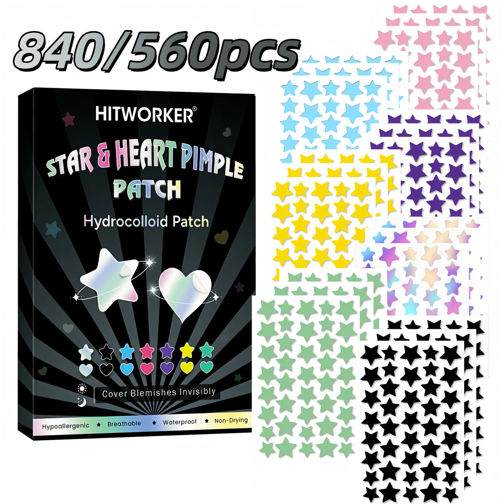 Water based colloidal star shaped 7-color acne patch, 840/560 tablets/box - alcohol free, used to absorb acne secretions Oasis Select