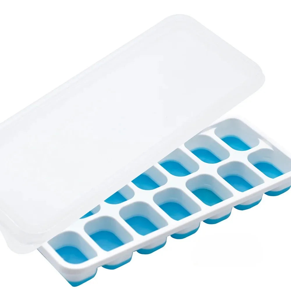 Ice Cube Tray Mold with Lid Silicone Square 14 Cube Easy Release Ice Cube Molds Summer Kitchen Bar DIY Iced Cocktail Freeze Tool Oasis Select Blue