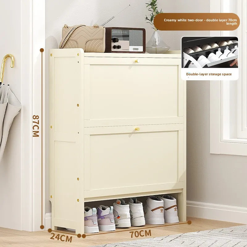 Ultra-thin shoe cabinet 17cm household door economical simple modern storage cabinet narrow large capacity tipping bucket Oasis Select White double 2-70