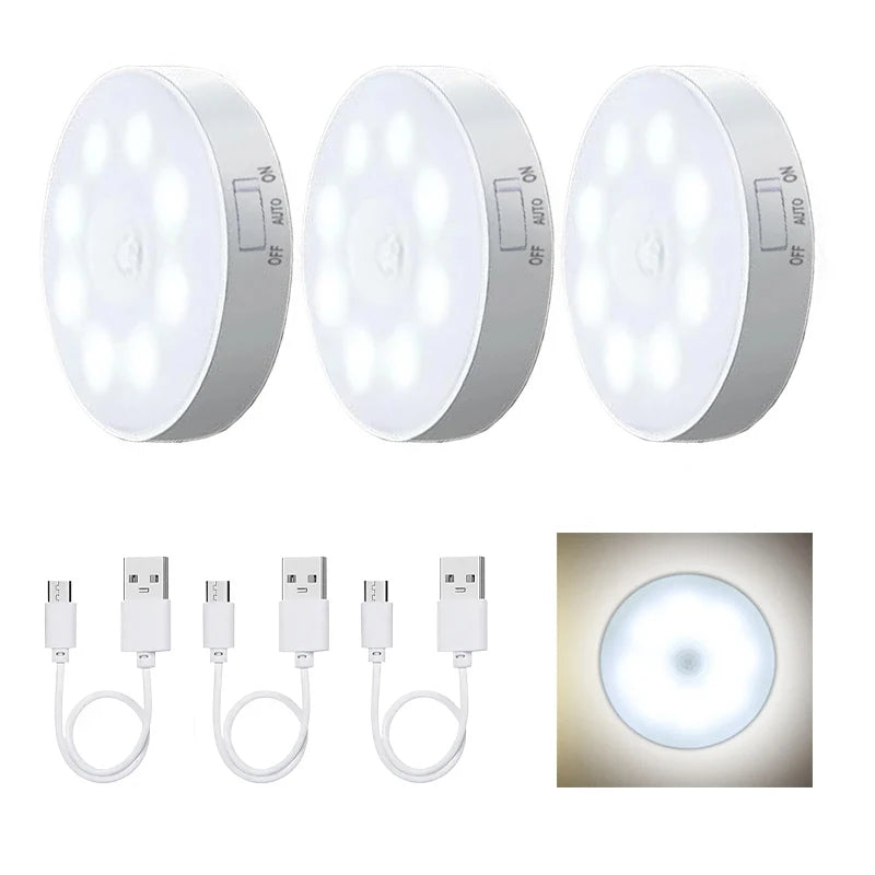 Motion Sensor LED Night Light USB Rechargeable 3-Pack
