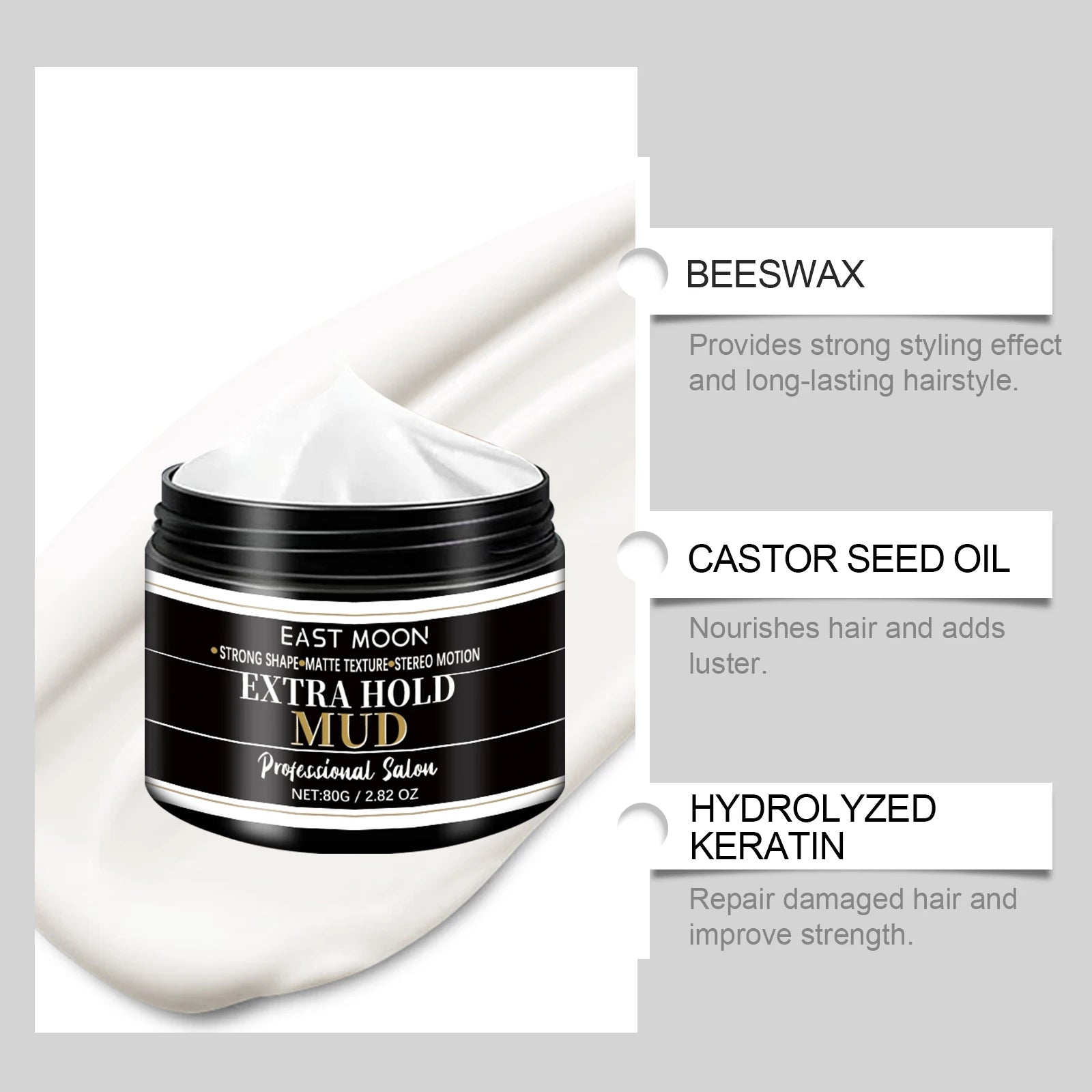 East Moon Keratin Hair Styling Cream – Strong Hold Matte Finish Hair Styling Cream Oasis Select