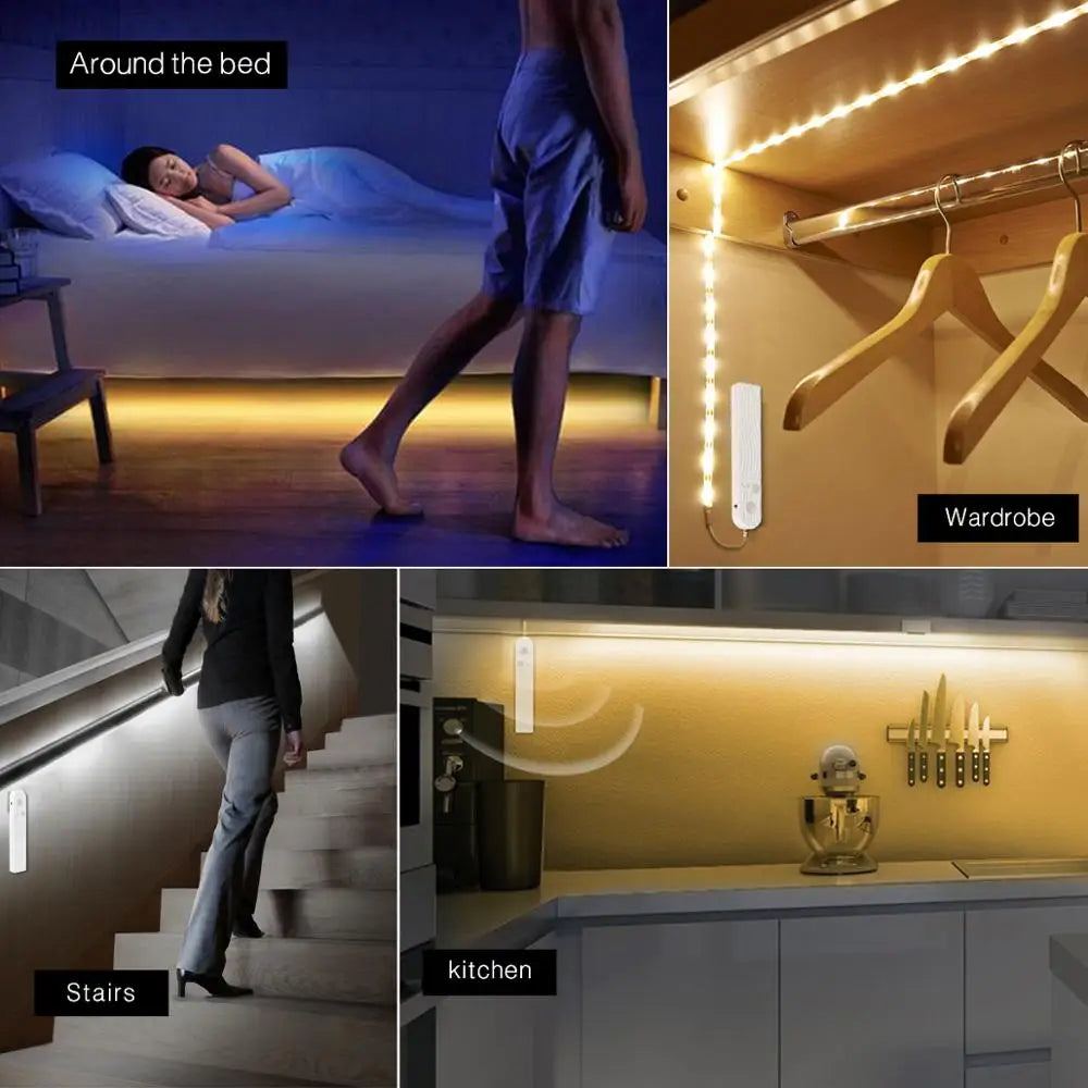 Wireless PIR Motion Sensor LED Strip Light for Cabinet Under Bed Stairs Closet - Battery Powered Night Security Smart Lamp Oasis Select