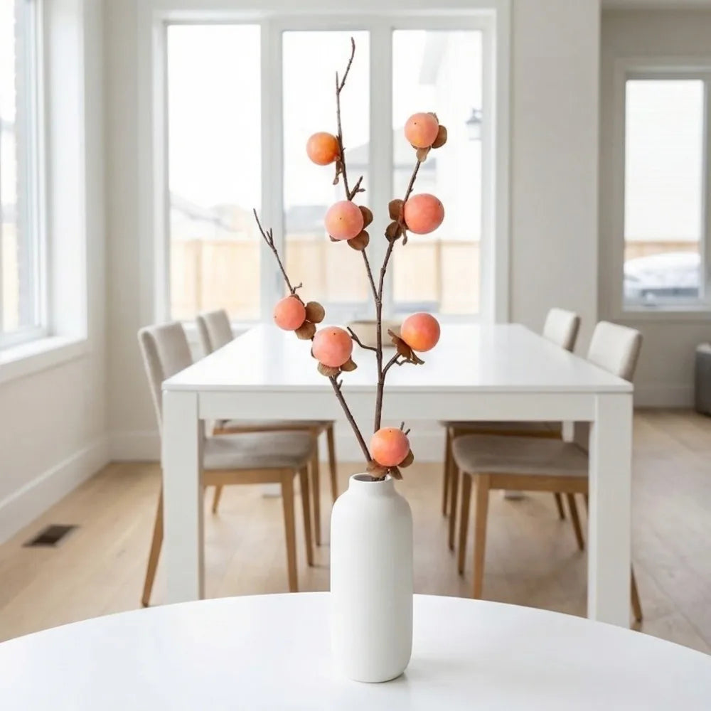 8 Heads Artificial Persimmon Branch Realistic Handmade Simulation Persimmon Fruit Foam Plastic Fake Plants Home Decor Oasis Select