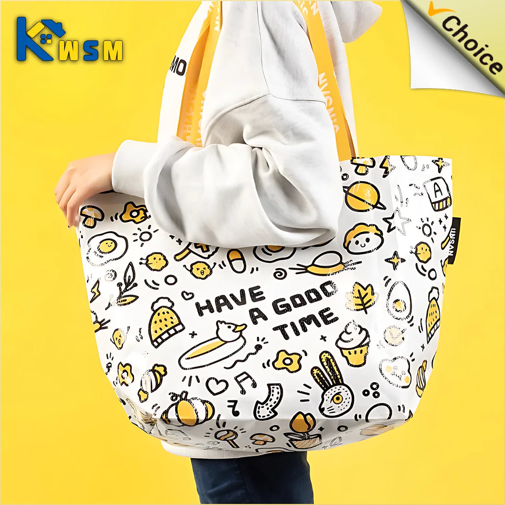 Large Waterproof Woven Shopping Bag | Foldable Colour Tote