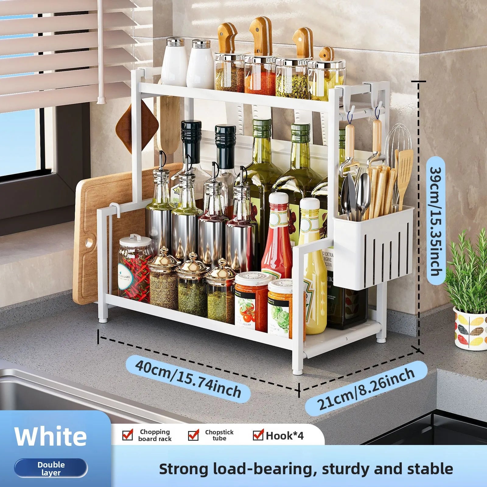 Kitchen seasoning rack Multifunctional countertop seasoning jar Chopsticks cartridge Knife holder Cutting board rack Kitchenware Oasis Select Double white