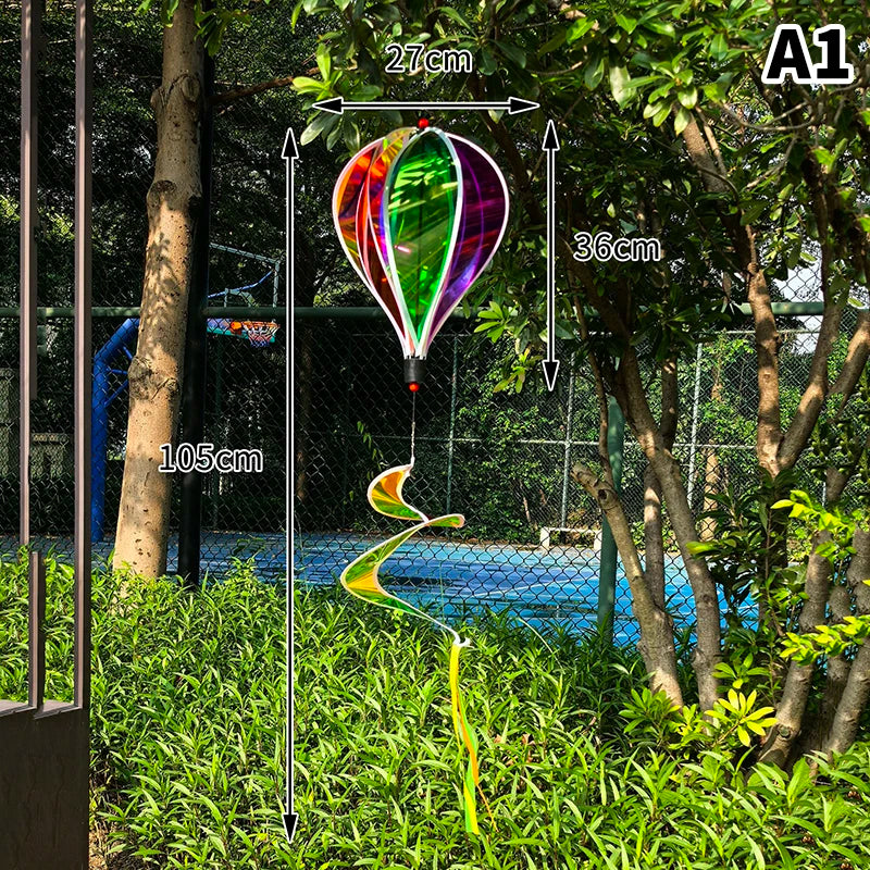 Hot Air Balloon Spinners Plastic Color-changing Film Wind Spinners Striped Tie Dye Rainbow Colors Rotating Windmill Pinwheels Oasis Select 6inch A1