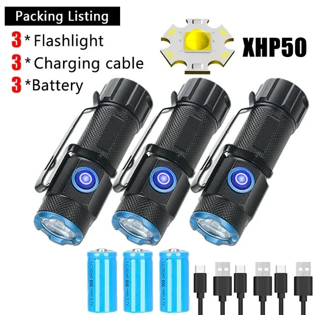 KDULIT XHP50 Mini LED Flashlight 1000LM USB Rechargeable Magnetic