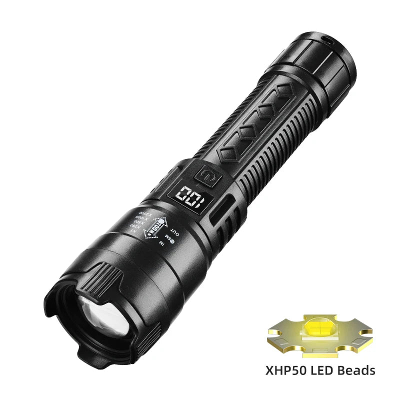 High-power Led Flashlight USB Rechargeable Torch with Display Zoomable Light with Battery Camping Hiking Lantern Emergency Lamp Oasis Select S327-A